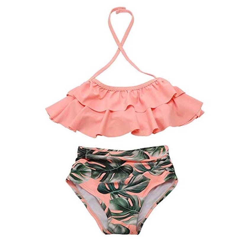 Xunyu Falbala High-Waisted Halter Bikini Set