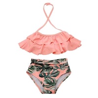 Xunyu Falbala High-Waisted Halter Bikini Set