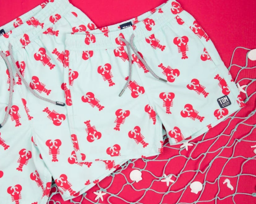 Tom & Teddy Light Blue & Berry Lobster Swim Trunks