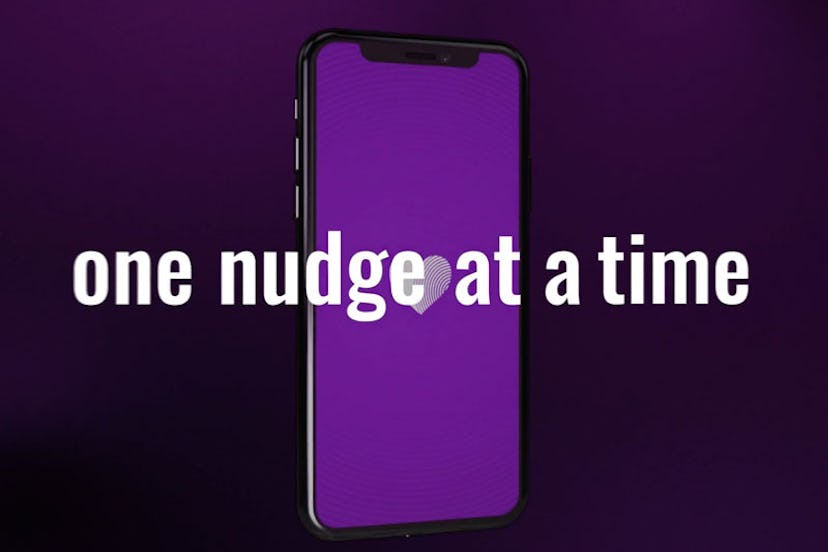 Advertising for the app Love Nudge with a saying ''one nudge at a time''.