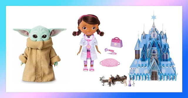 Baby Yoda, Doc McStuffins, Frozen 2 arendelle Castle, and Frozen 2 Arendelle castle toys