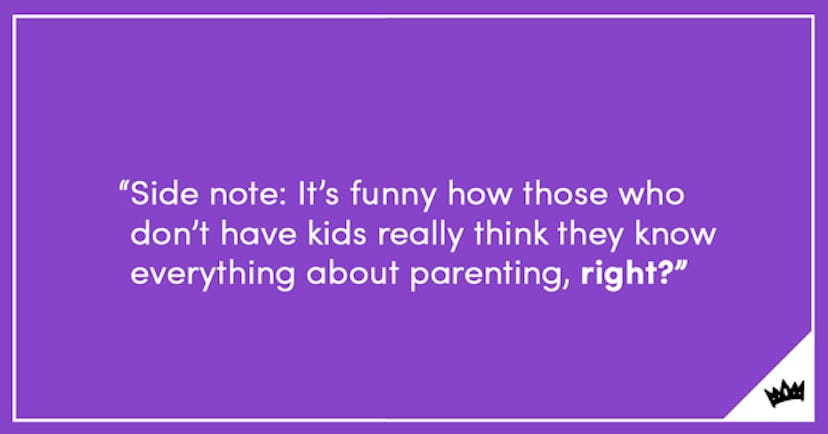  Quote about parents without kids on a purple background with Scary mommy logo in the corner