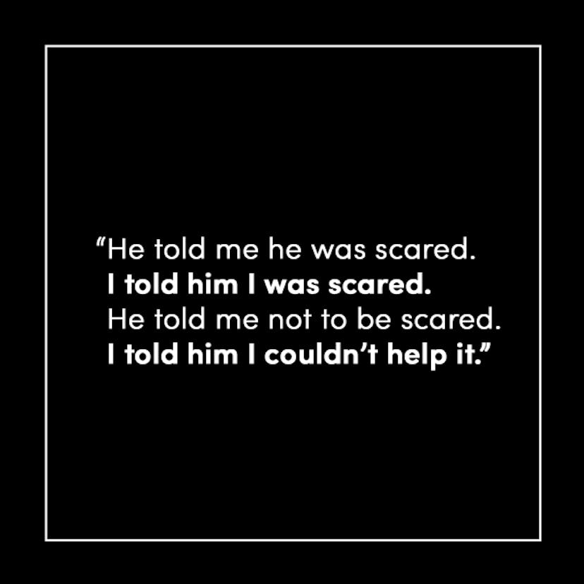 A quote talking about how the boy and his mother were both scared when he wandered off 