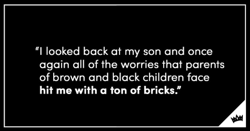 A black poster with quote about the returned fears a parent has about their POC child
