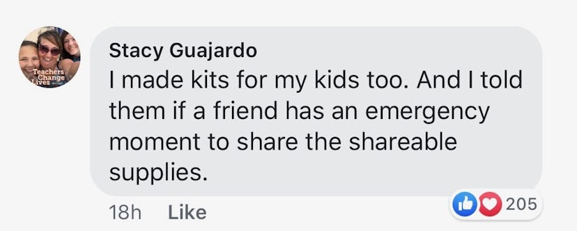 A Facebook comment about another mother also making kits similar to the prep pack