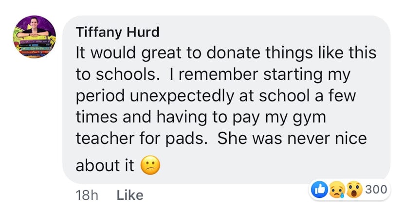 A Facebook comment suggesting the idea of donating prep packs to schools