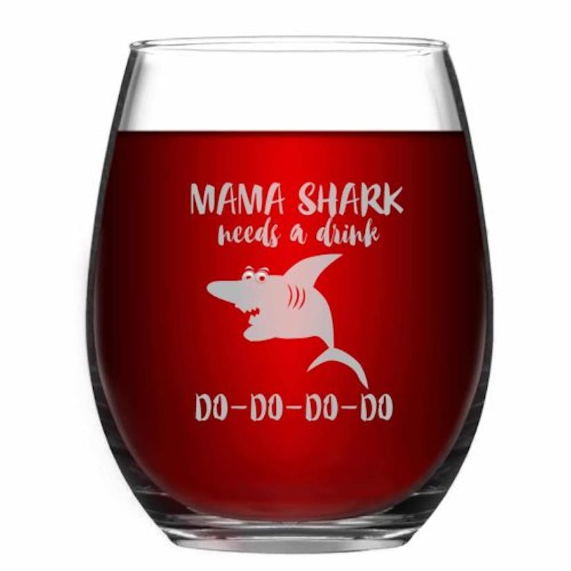 Wine Glass Baby Mama Shark Needs a Drink Novelty Glass