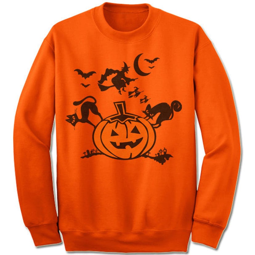 slothshirts Pumpkin Witch Black Cat Sweatshirt
