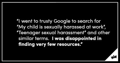 A quote about very few resources available on Google about sexual harassment