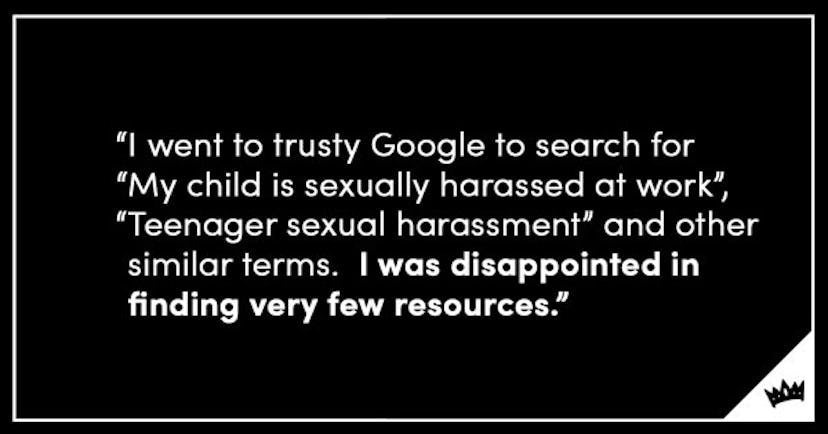 A quote about very few resources available on Google about sexual harassment
