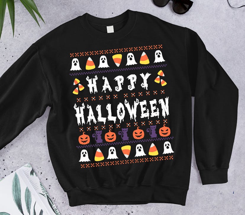 UnicornWithStyleLtd Funny Ugly Sweater With Candycorn and Ghosts
