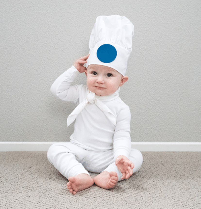 White Pillsbury dough costume worn by a baby