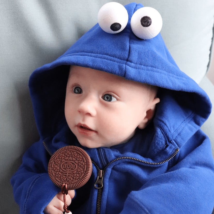 A Cookie Monster costume worn by a baby