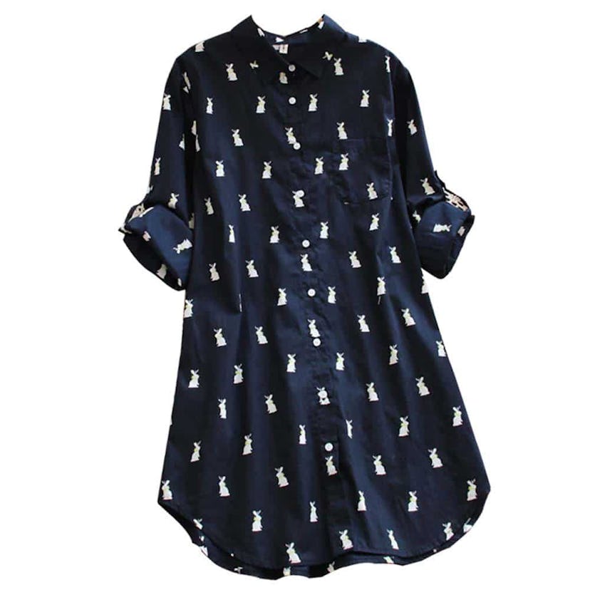 Rabbit Print Button Down Tunic