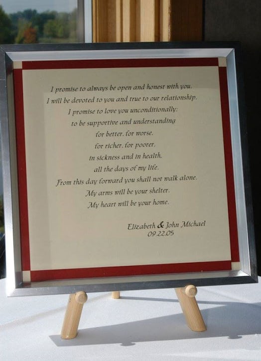 Wedding vows written on the board 