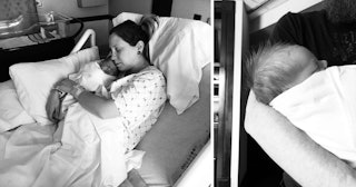 A woman who suffered a secondary postpartum hemorrhage after her C-section with her baby in a two-pa...