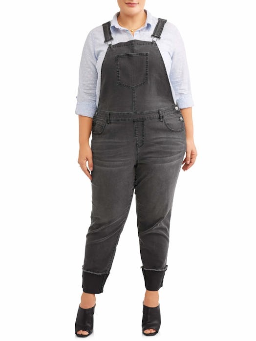 A3 Denim Plus Size Black Stretch Denim Overalls with Wide Cuff