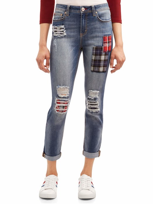 EV1 from Ellen DeGeneres Alex Relaxed Patchwork Plaid Distressed Jean