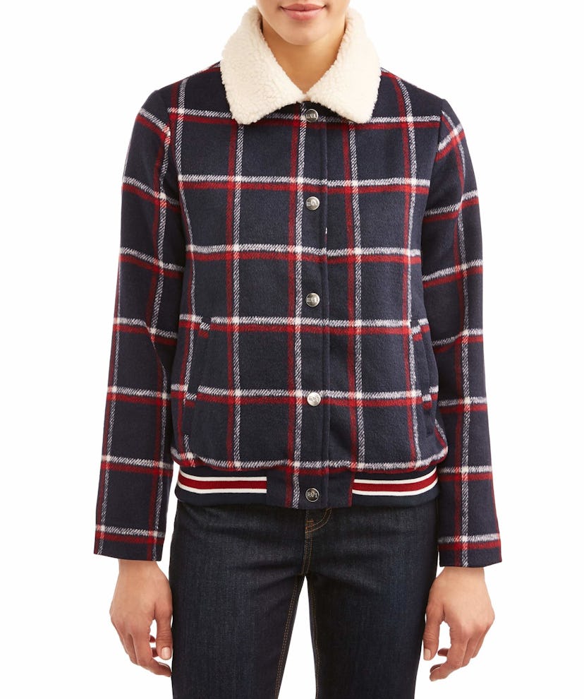 EV1 from Ellen DeGeneres Wool Plaid Sherpa Collared Jacket