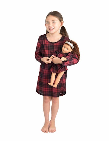 Leveret Red, Black, & Plaid Matching Girls & Doll Nightgown
