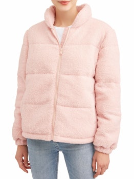 Pink Platinum Teddy Puffer Jacket