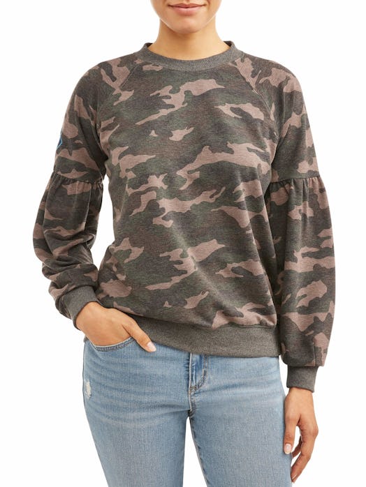 Sofia Jeans By Sofia Vergara Drop-Shoulder Camo Crewneck Sweatshirt