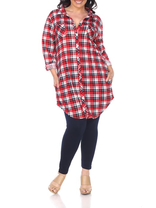 White Mark Plus Size Plaid Tunic Top