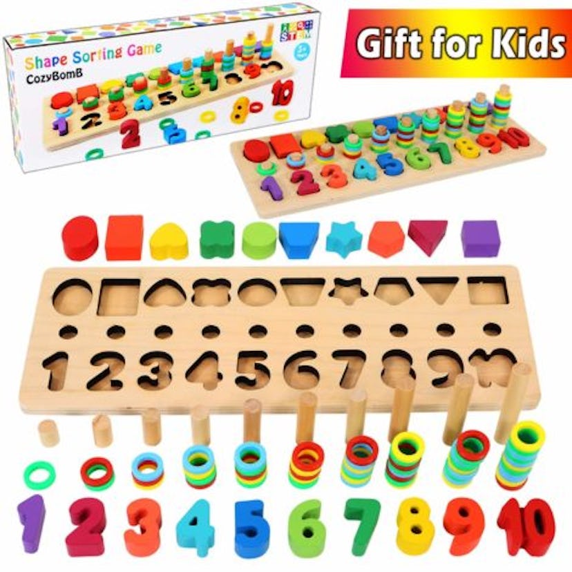 Wooden Numbers and Shapes Sorting Game
