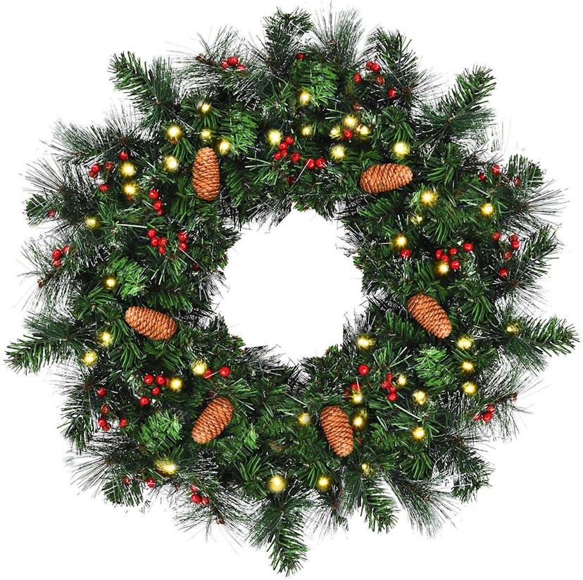 goplus prelit cordless christmas wreath best artificial christmas wreaths