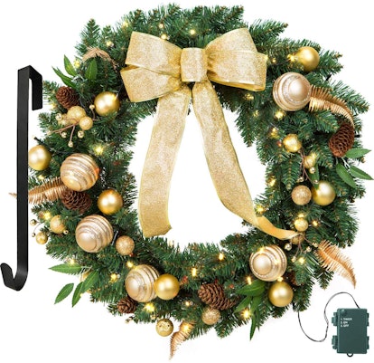 lifefair christmas bowknot battery operated wreath best artificial christmas wreaths