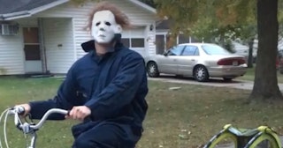 A husband dressed as Michael Myers for a yearly prank on wife