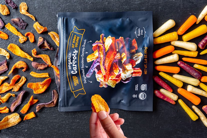 New at Trader Joe's, product bag with carrots on either side