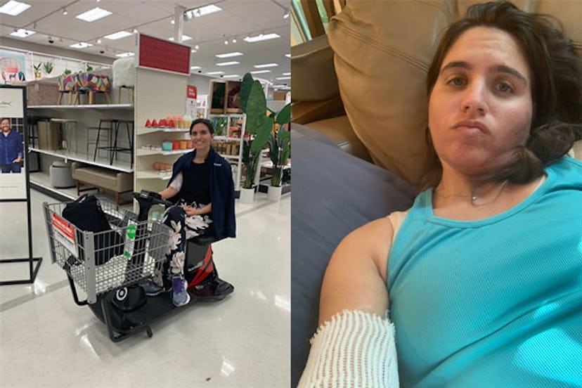One shot of a woman driving in wheelchair and the other where she is lying down, all because of Hype...