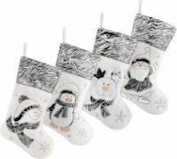 Bstaofy Traditional Christmas Stockings White Silver Set of 4