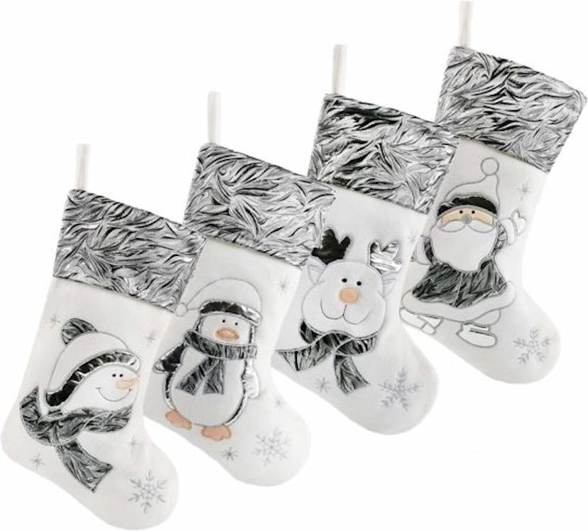 Bstaofy Traditional Christmas Stockings White Silver Set of 4