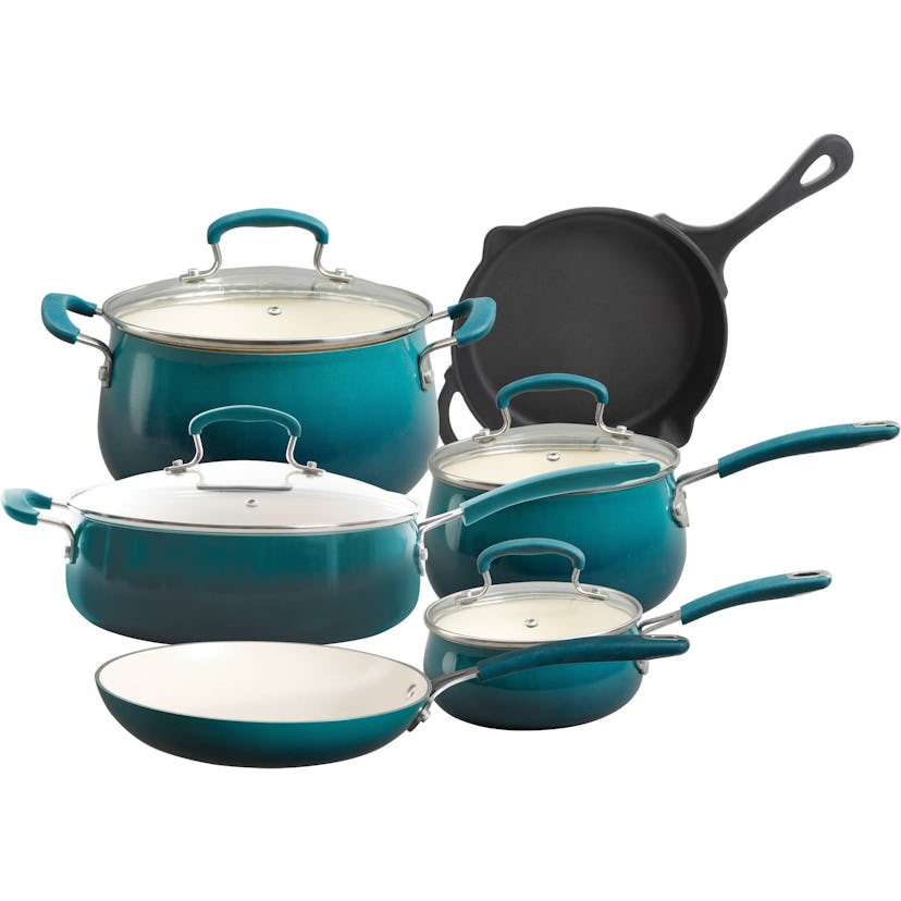 The Pioneer Woman Classic Belly 10 Piece Ceramic Non-stick and Cast Iron Cookware Set