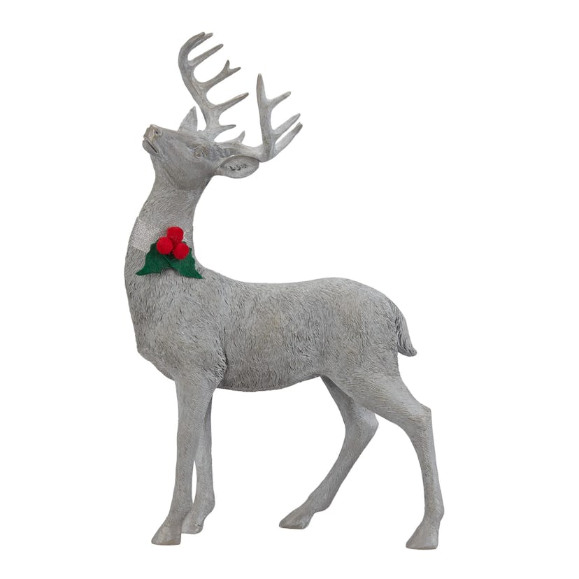 Holiday Time Standing Reindeer with Holly Table-Top Christmas Decoration