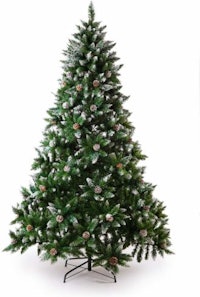Senjie Artificial Christmas Tree Flocked Snow Trees with Pine Cones