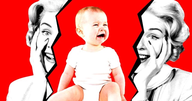 Little child crying while mum is broken
