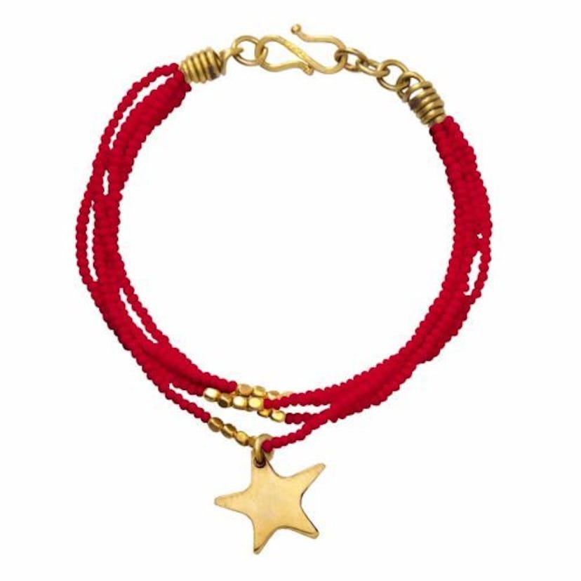  MAIK NYC Red beaded Ushanga bracelet with brass star charm