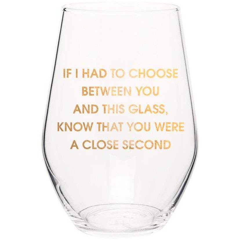 Chez Gagné Close Second- Gold Foil Stemless Wine Glass