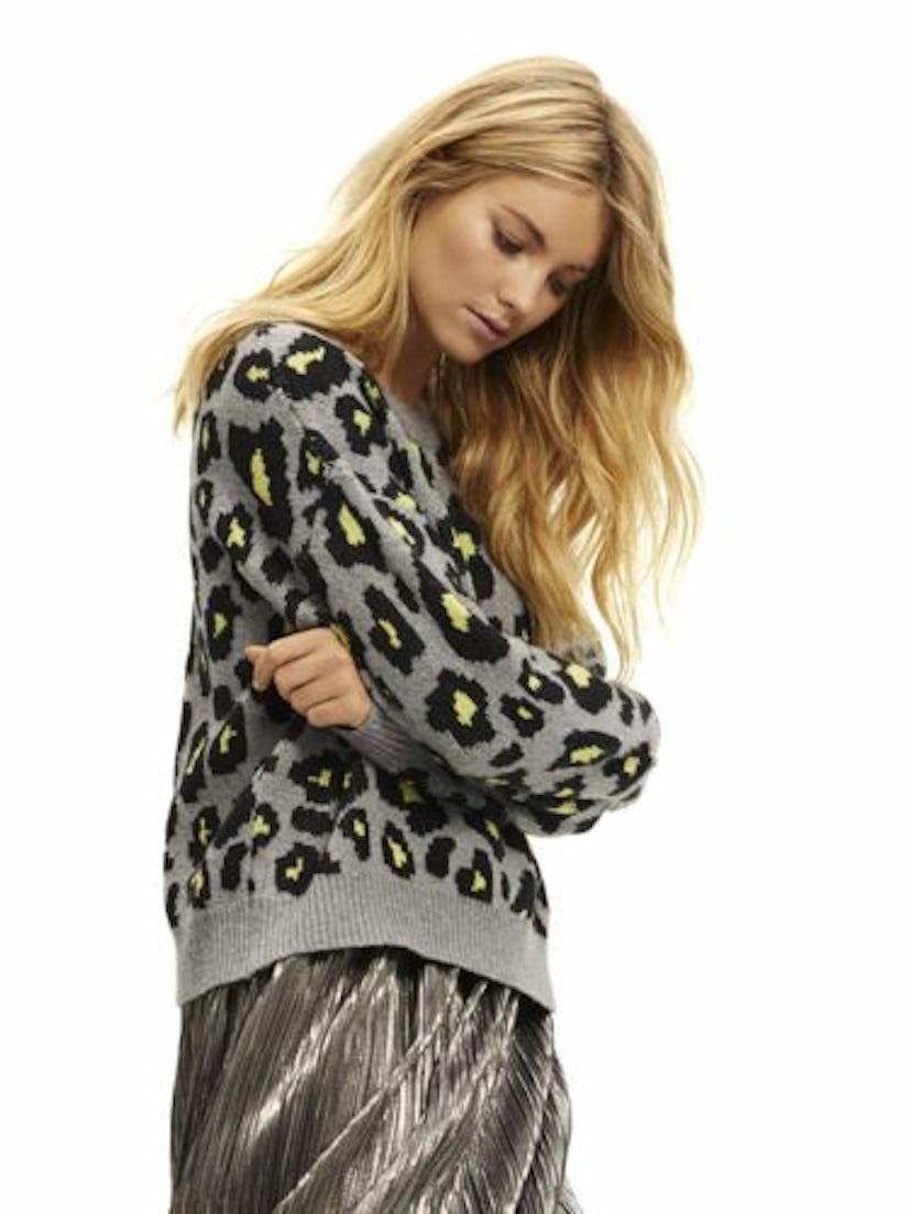 Scoop Leopard Print Crewneck Sweater