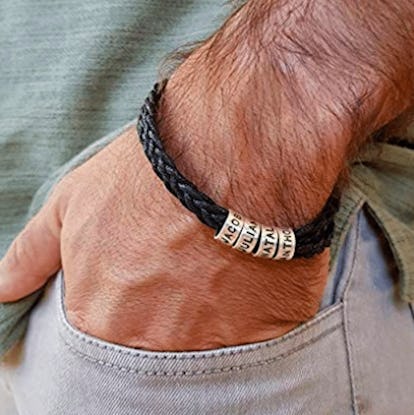 Mens leather bracelet with children's names deals