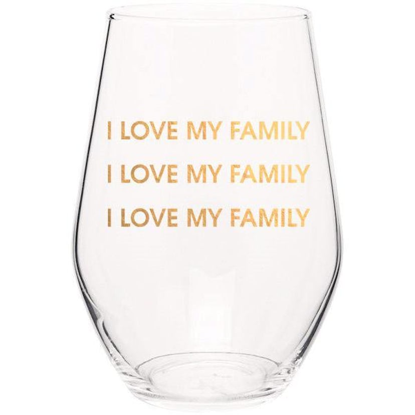 Chez Gagné: I Love My Family I Love My Family - Gold Foil Stemless Wine Glass