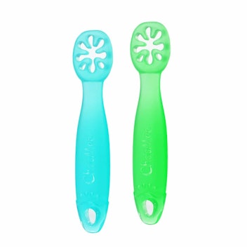 Spuni - First Baby Spoon for 4 Months Onwards, Neon Green and Playful Pink,  2