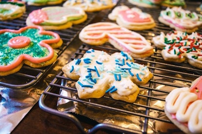 Sugar cookies in different shapes baked ready and decorated