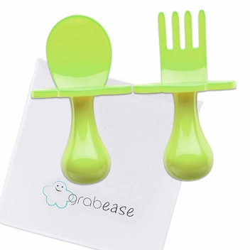1pair Upgraded Blue Learning Fork & Spoon With Storage Case, Heat-sensitive Baby  Feeding Spoon Short Handle Spoon For Infants, Babies' Self-feeding