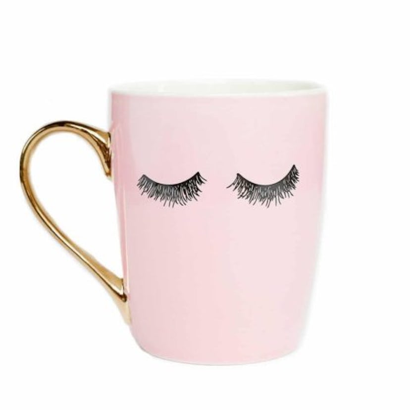 Sweet Water Decor Pink Eyelashes Gold Coffee Mug