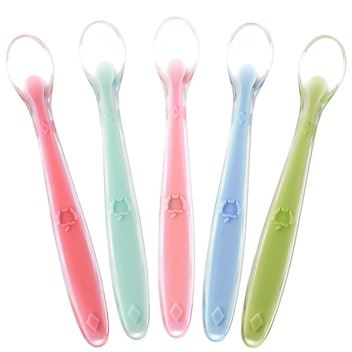 Vicloon Silicone Baby Spoon And Fork, 4 Pcs Baby Spoons Self