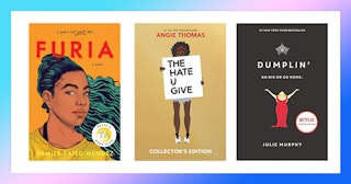 Covers of the books: "Furia" by Yanile Saied Méndez, "The Hate U Give" by Angie Thomas, and "Dumplin...